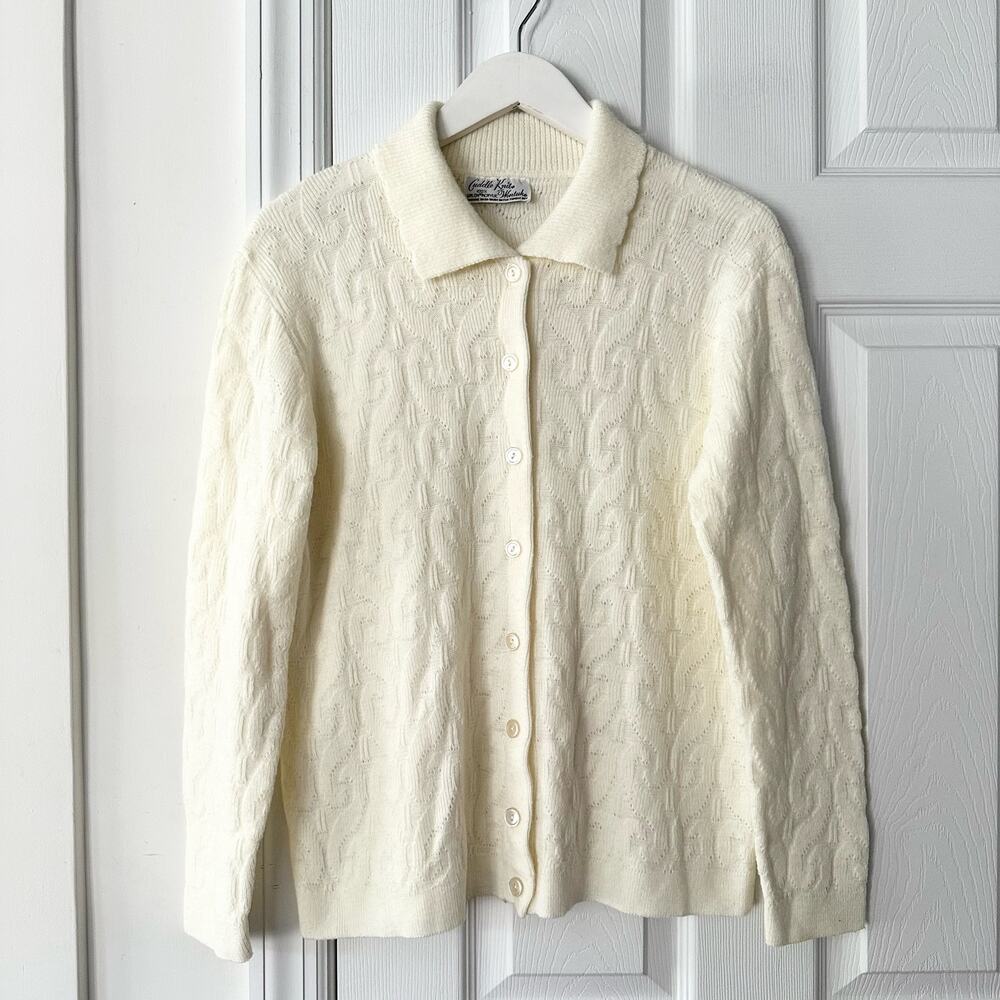 Cuddle Knit Wintuk Vintage Orlon Acrylic Collared Cable Knit Button Cardigan M